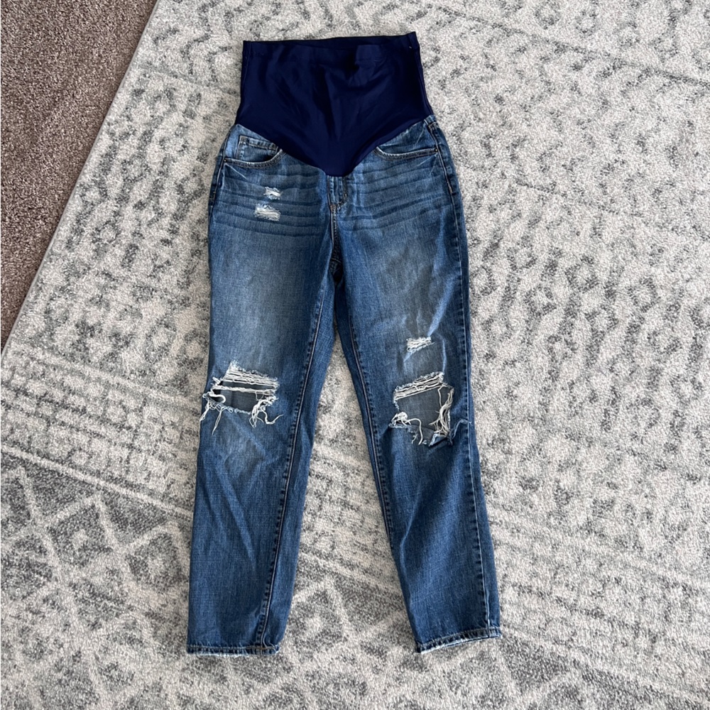 Pinkblush Medium Wash Relaxed Maternity Cropped Jeans size 27